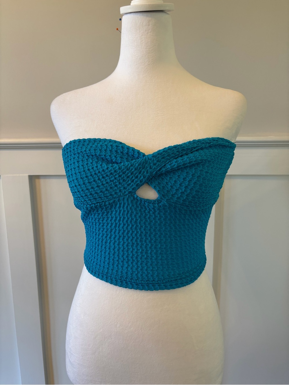 SHEIN Teal Twist Knit Bandeau Crop Top